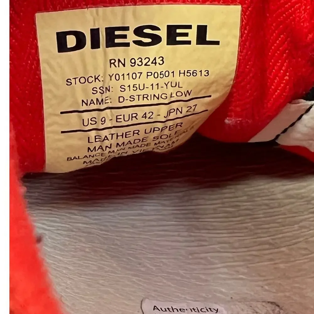 Diesel Men’s D String Grey Red Low Lace Up Sneakers Size US 9